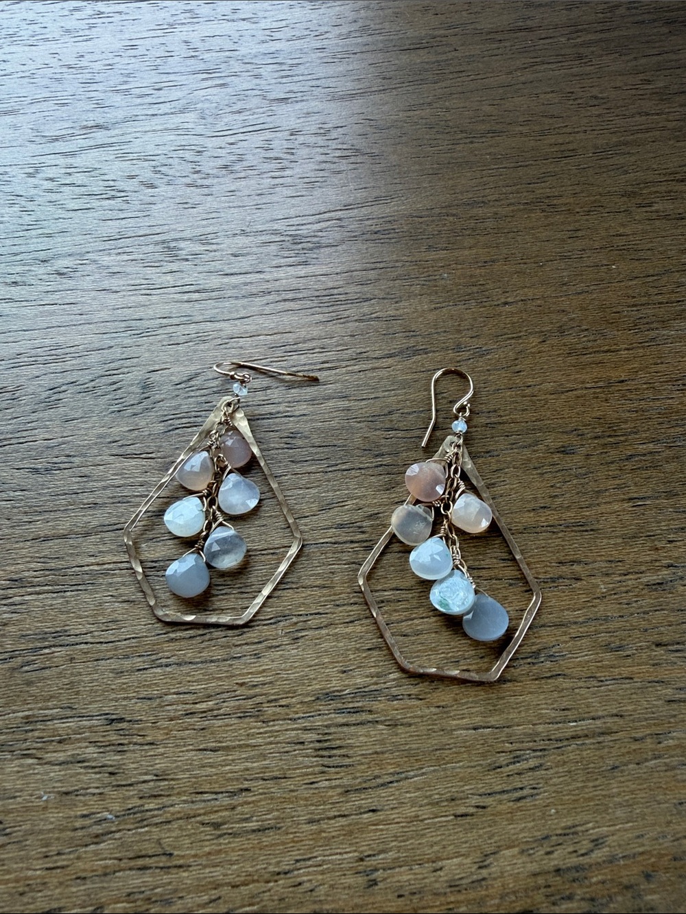 Gold Dangle Earrings with Pink and Opal Stones